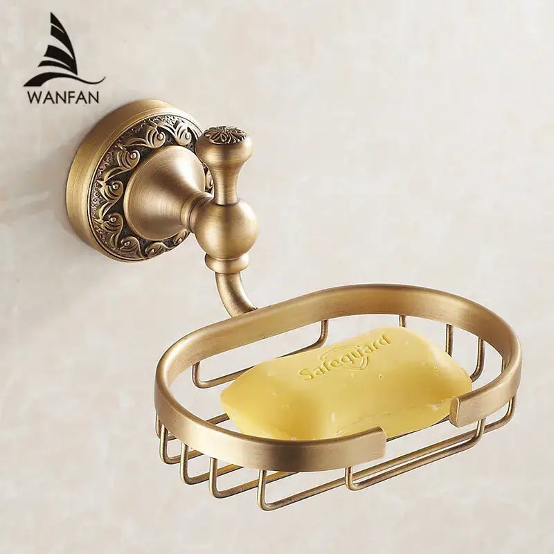 Antique ornate brass soap dish basket bathroom wall mounted accessory