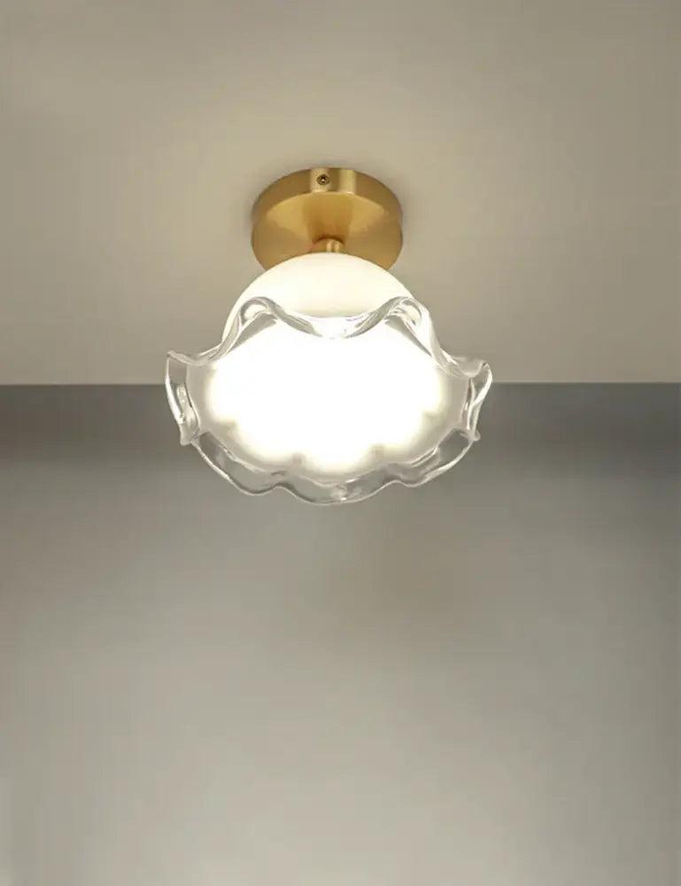 French antique white and gold glass ceiling light bedroom scalloped edge