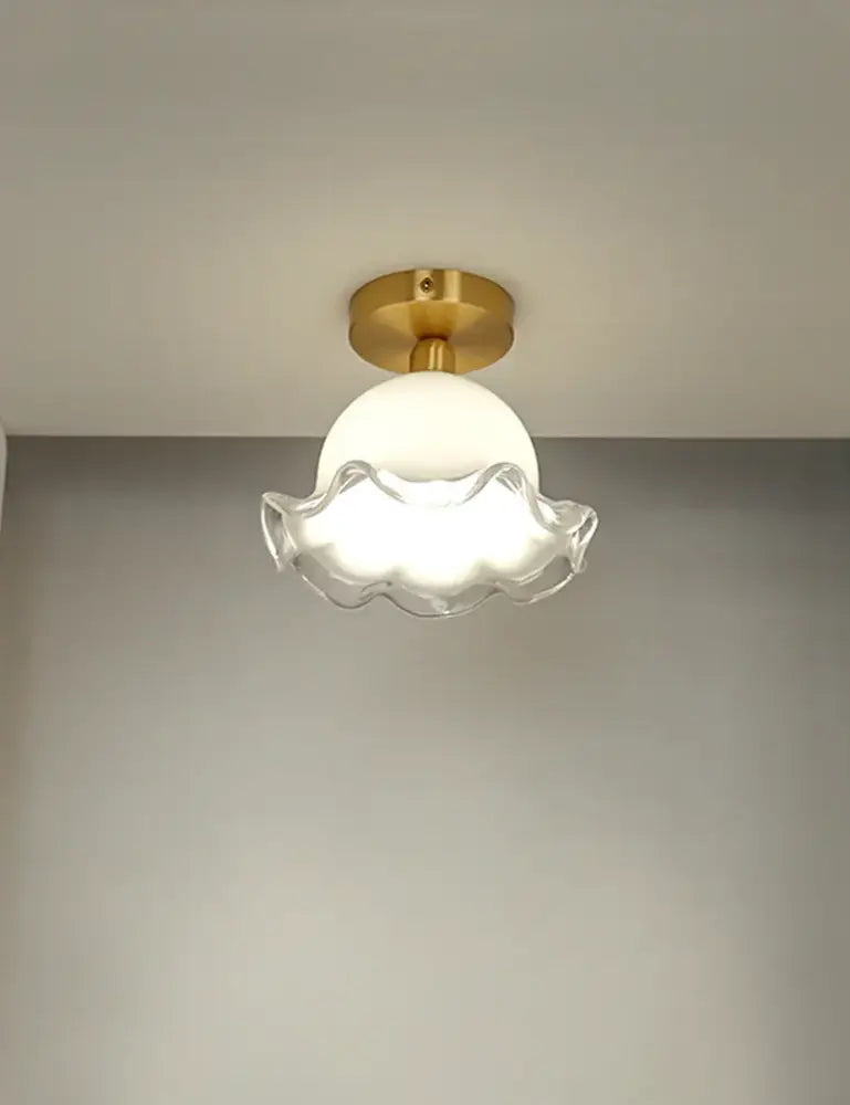 French antique white and gold glass ceiling light bedroom scalloped edge
