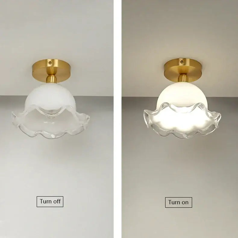 French antique white and gold glass ceiling light bedroom scalloped edge
