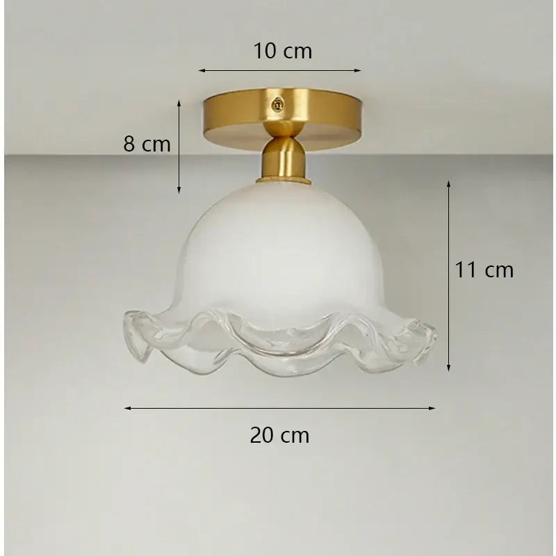 French antique white and gold glass ceiling light bedroom scalloped edge