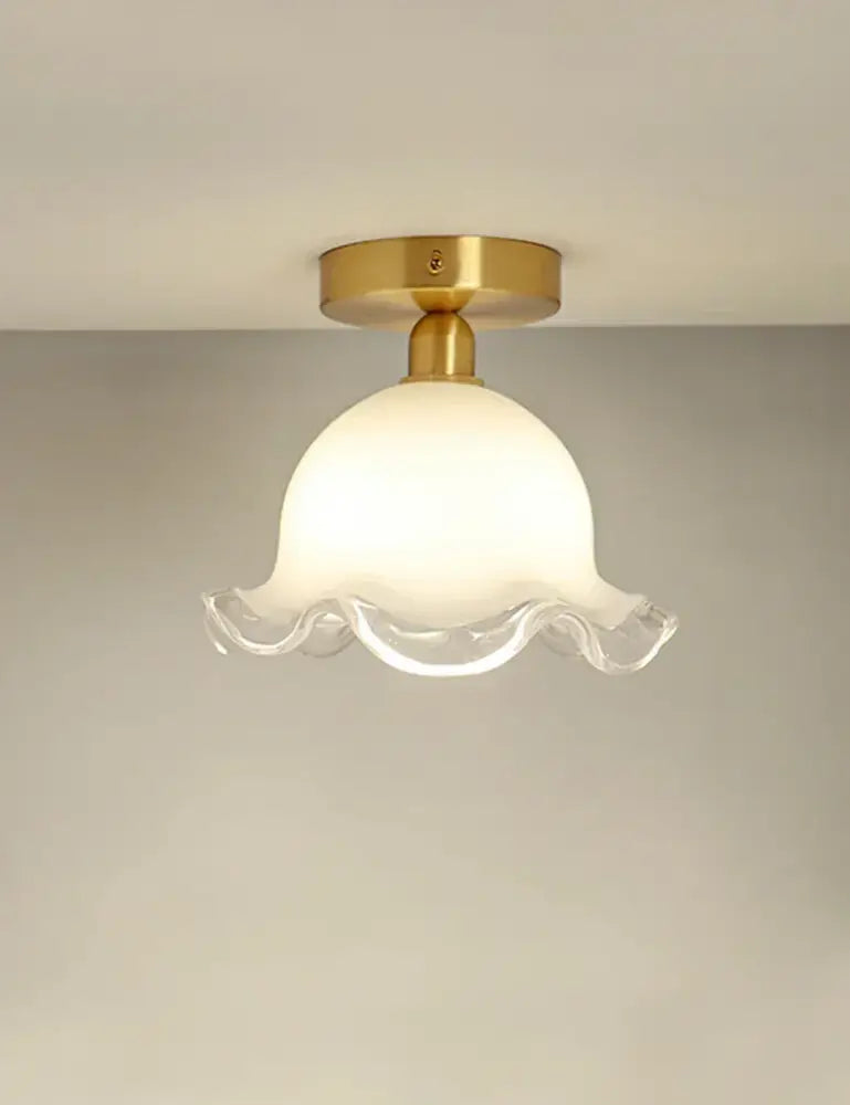 French antique white and gold glass ceiling light bedroom scalloped edge