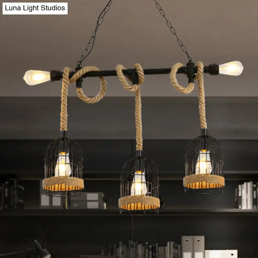 Industrial industrial iron hanging island light kitchen black & beige