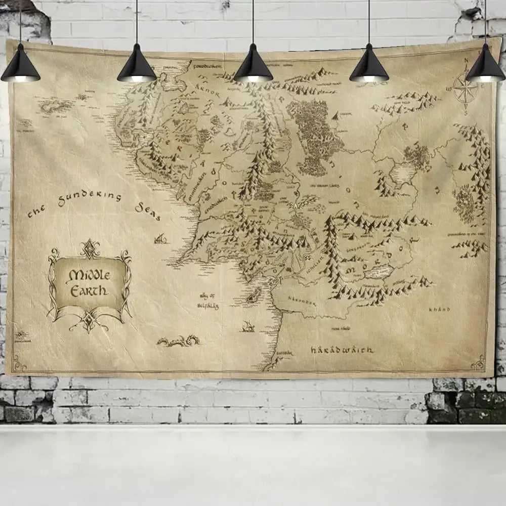 Antique pirate treasure map beige tapestry living room wall decor