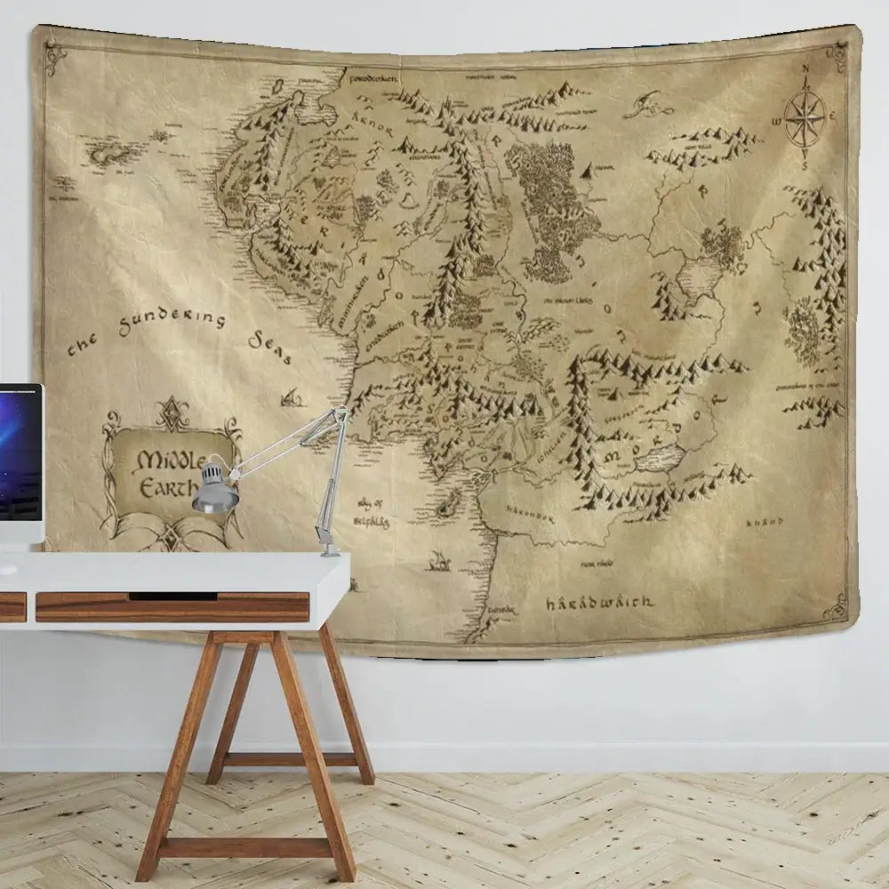 Antique pirate treasure map beige tapestry living room wall decor