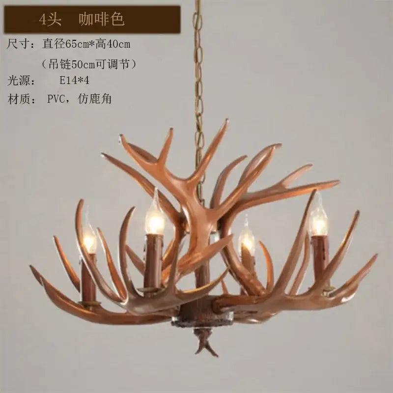 Retro rustic bronze antler branch ceiling chandelier dining room lighting