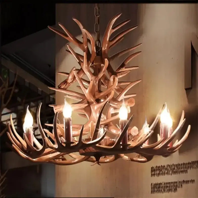 Rustic bronze antler branch ceiling chandelier dining room light