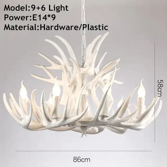 Golden tiered antler chandelier dining room candle pendant light