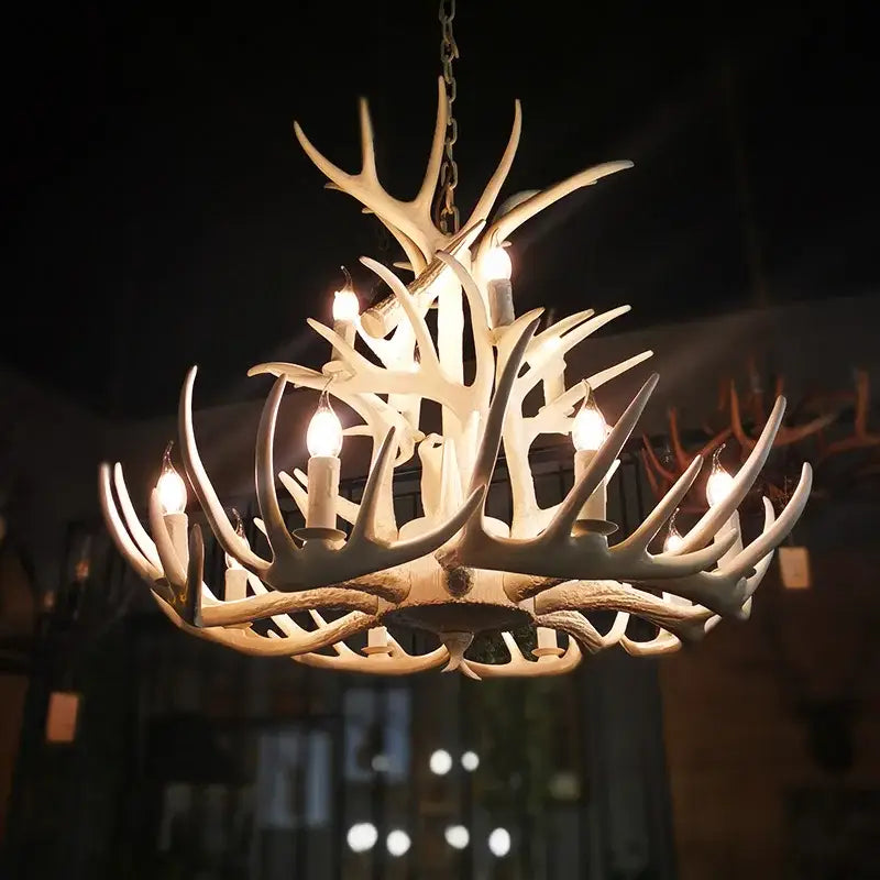 Golden tiered antler chandelier dining room candle pendant light