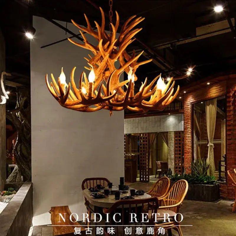 Golden brown antler pendant chandelier dining room lighting