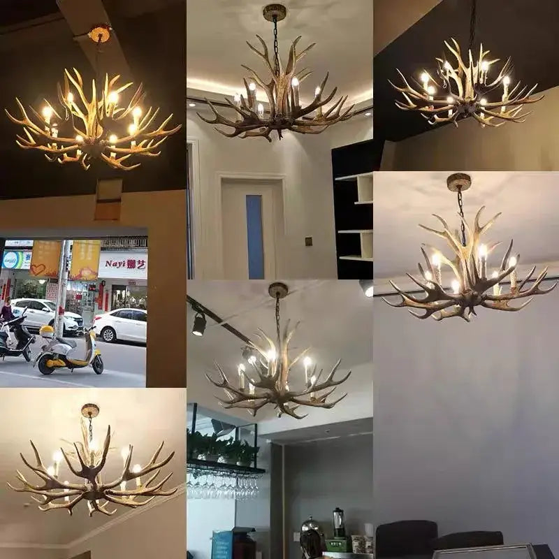Golden brown antler pendant chandelier dining room lighting
