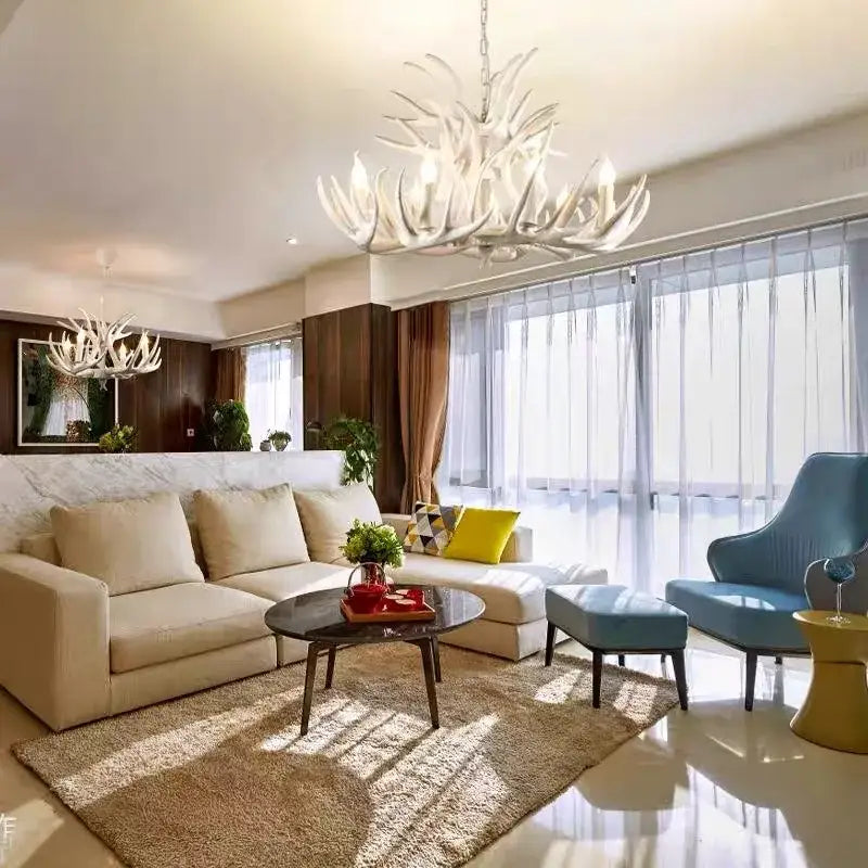 Golden brown antler pendant chandelier dining room lighting