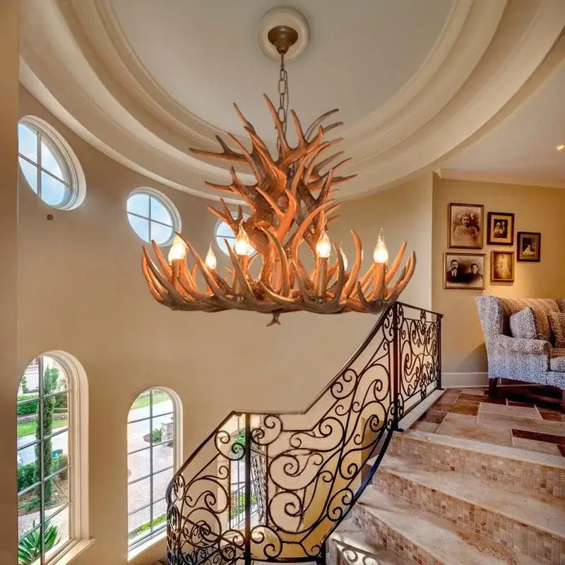Golden brown antler pendant chandelier dining room lighting