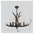 Retro golden brown antler resin chandelier with black shades dining room