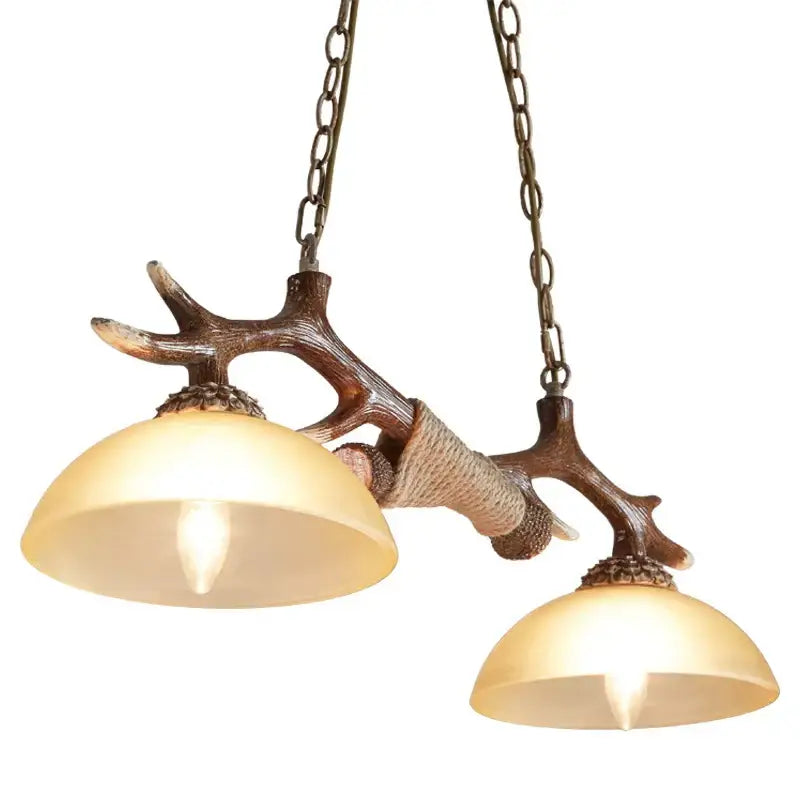 Rustic brown antler resin chandelier dining room rope pendant light