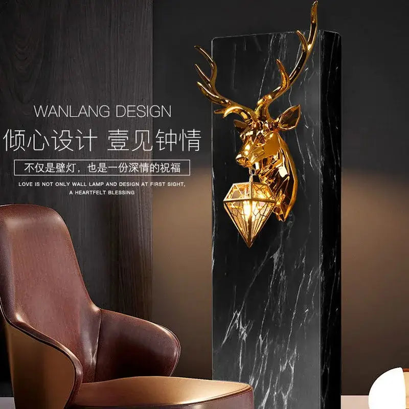 Modern golden deer head led wall light bedroom sconce
