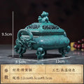 Vintage teal patina brass incense stove with dragon handles home decor