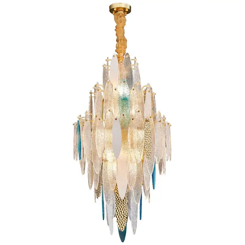 Art deco glass leaf chandelier amber & gold dining room light