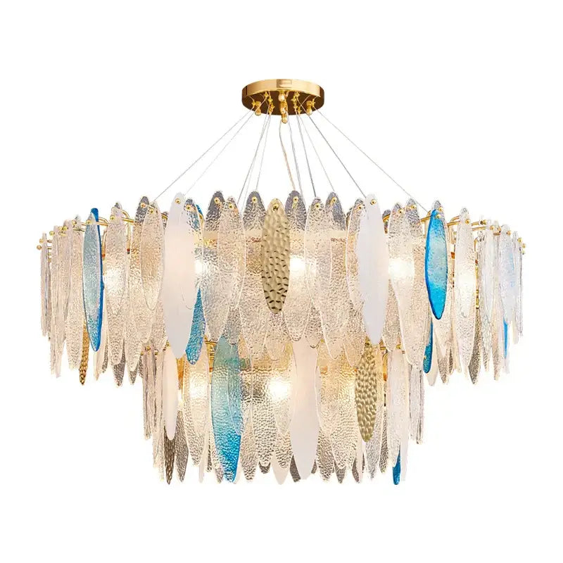 Art deco glass leaf chandelier amber & gold dining room light