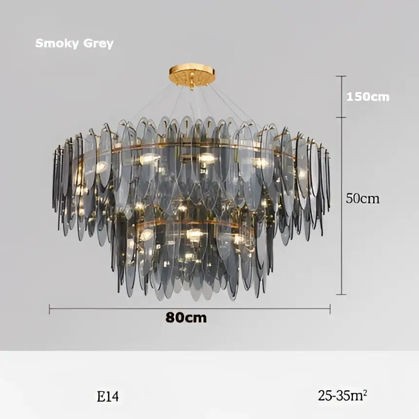 Art deco glass leaf chandelier amber & gold dining room light