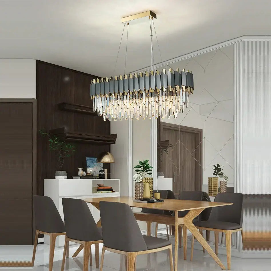 Art deco golden black crystal pendant lights for dining room
