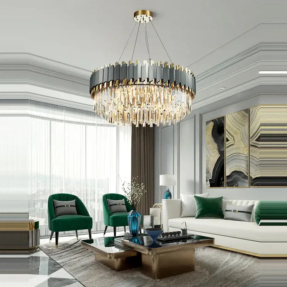 Art deco golden crystal chandelier dining room led hanging lamp