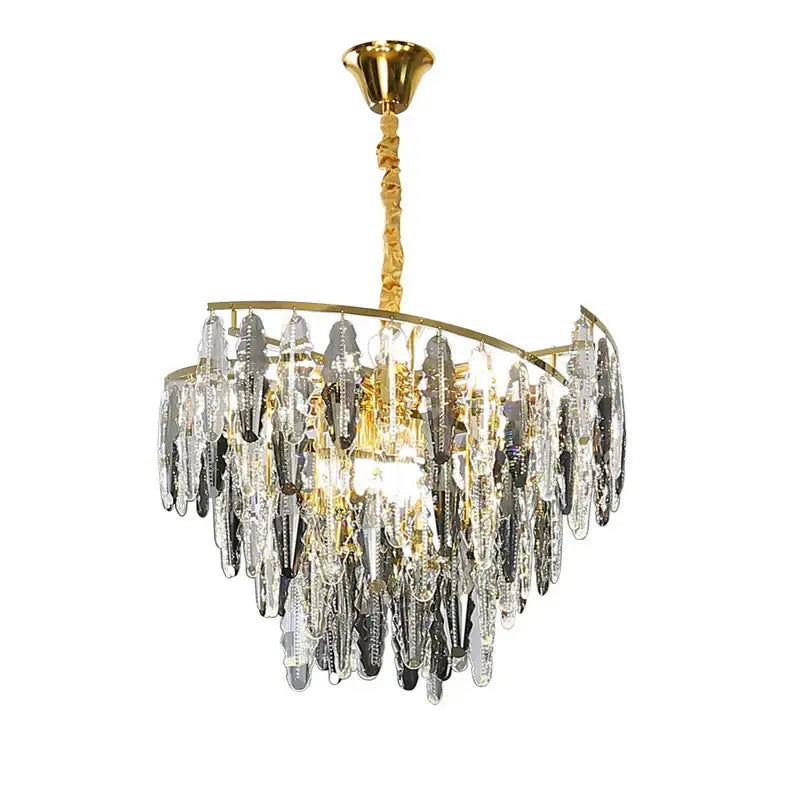 Art deco led crystal chandelier gold and smoky foyer lighting