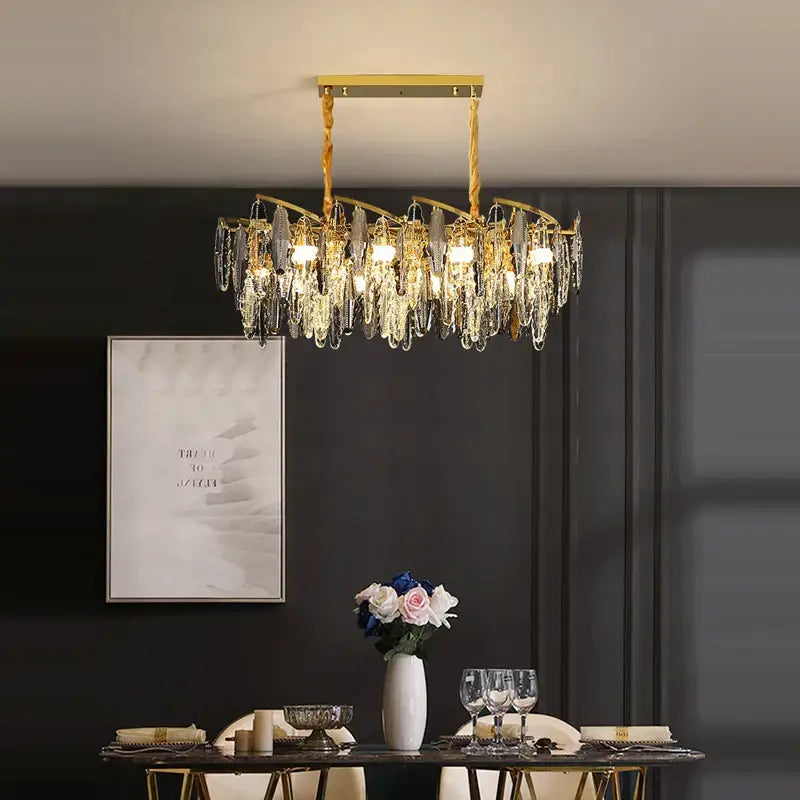 Art deco led crystal chandelier gold and smoky foyer lighting