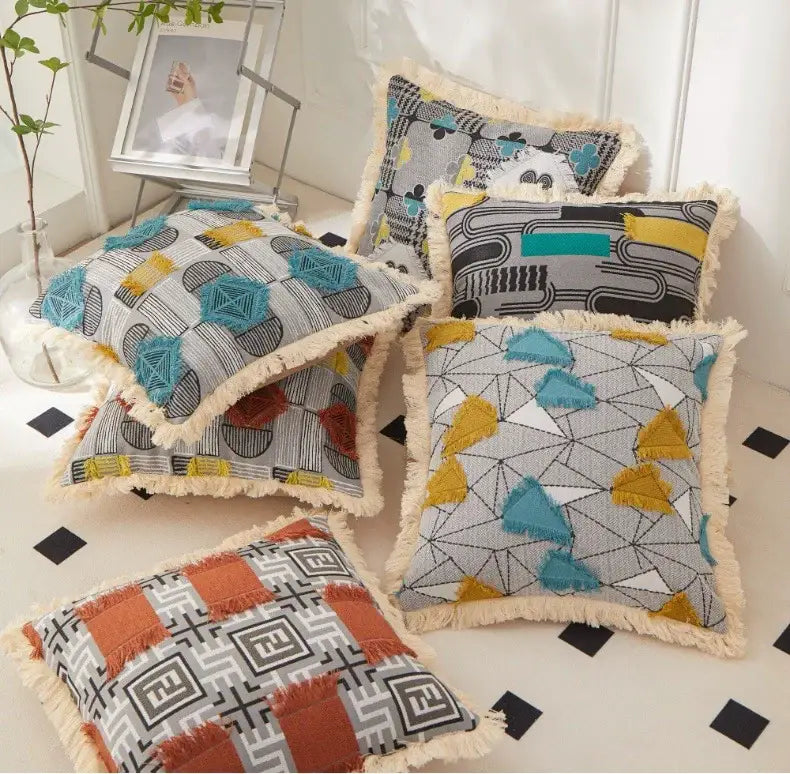 Artistic 45x45 handmade geometric cushion cover living room decor