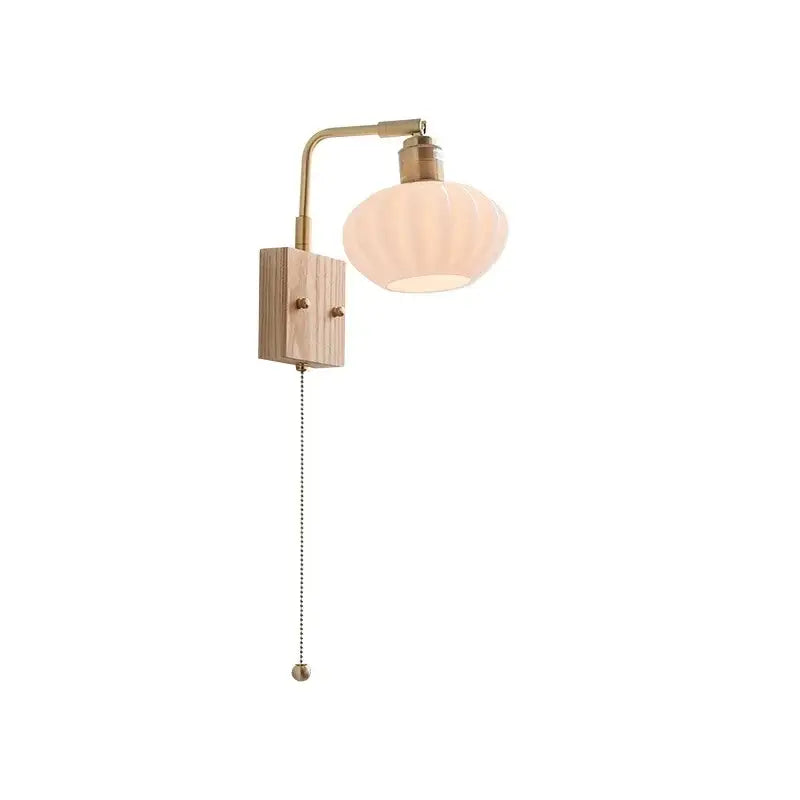 Modern brass and ash wood led wall light bedroom glass sconce
