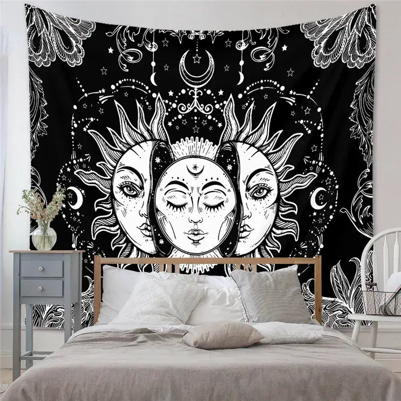Black and white astrology chart tarot tapestry bedroom wall hanging