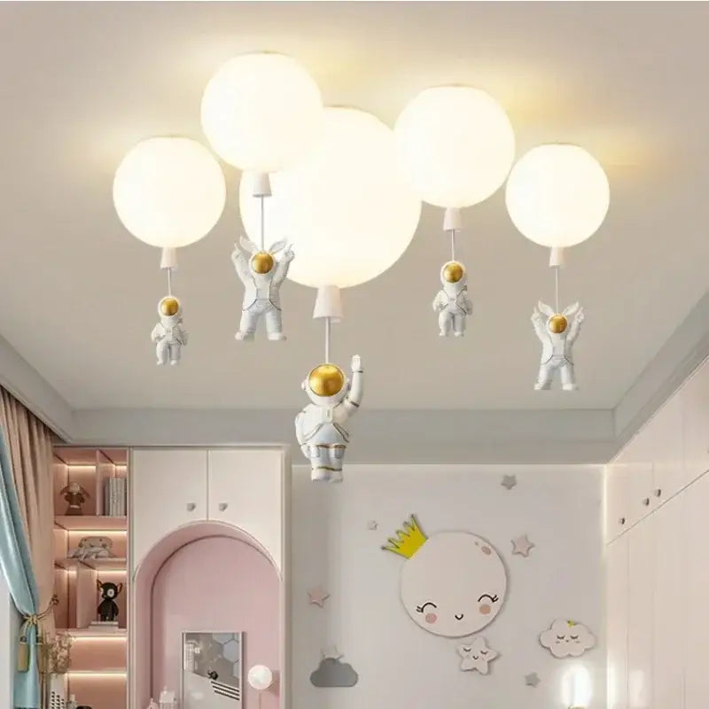 Modern white and gold astronaut balloon ceiling lamp for kids room
