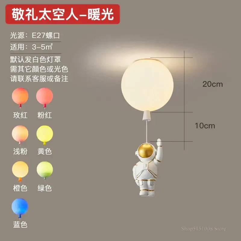 Decorbites astronaut balloon white & gold pendant light nursery room
