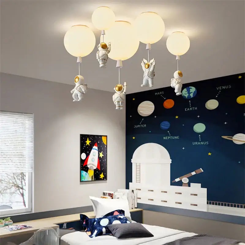 Decorbites astronaut balloon white & gold pendant light nursery room