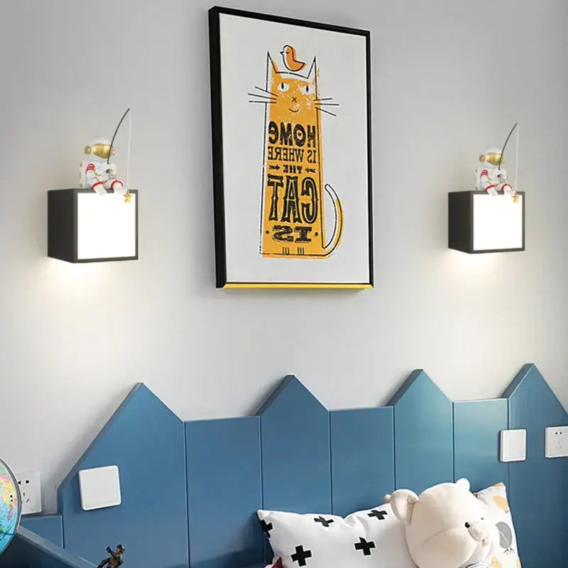 Black astronaut cartoon sconce metal lighting for living room decor