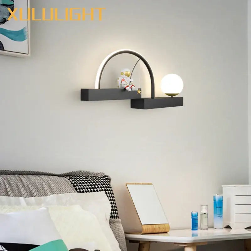 Black astronaut cartoon sconce metal lighting for living room decor