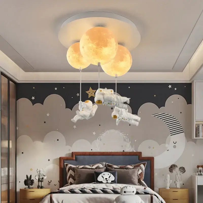 Astronaut moon globe ceiling light for kids bedroom