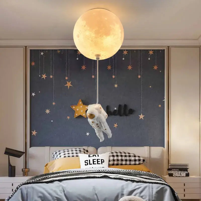 Astronaut moon globe ceiling light for kids bedroom