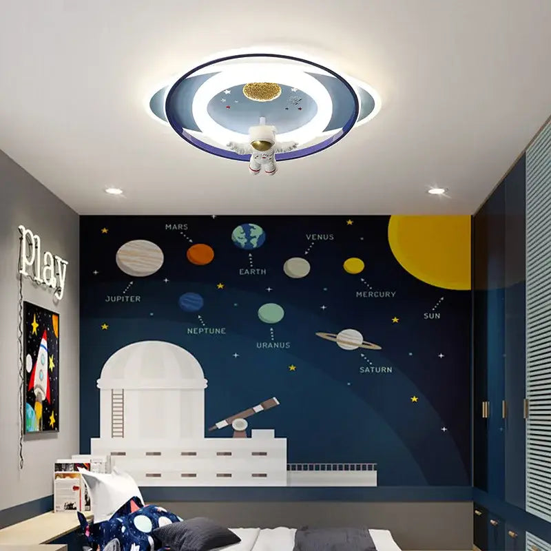 Modern blue & white astronaut kids bedroom ceiling light
