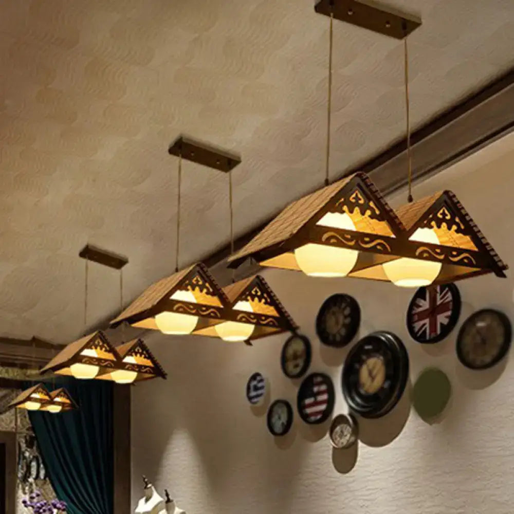 Bamboo chinese island pendant light for dining room triangle roof