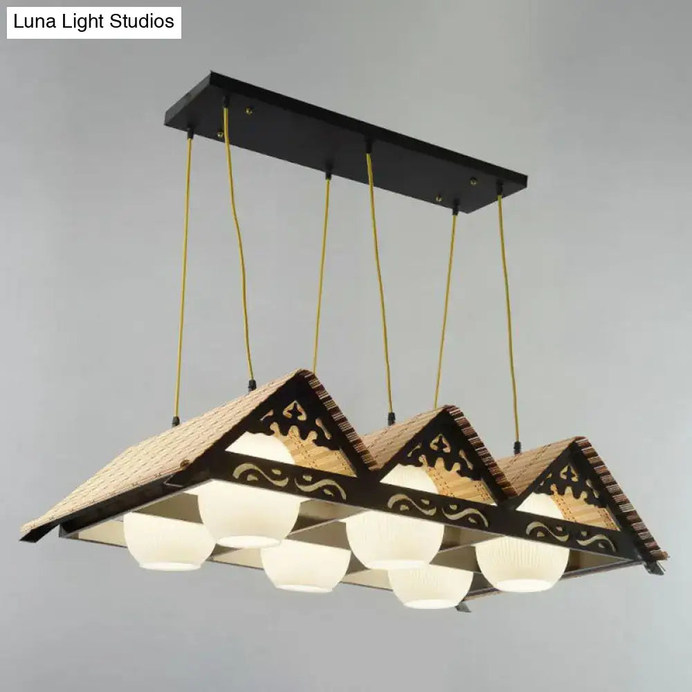 Bamboo chinese island pendant light for dining room triangle roof