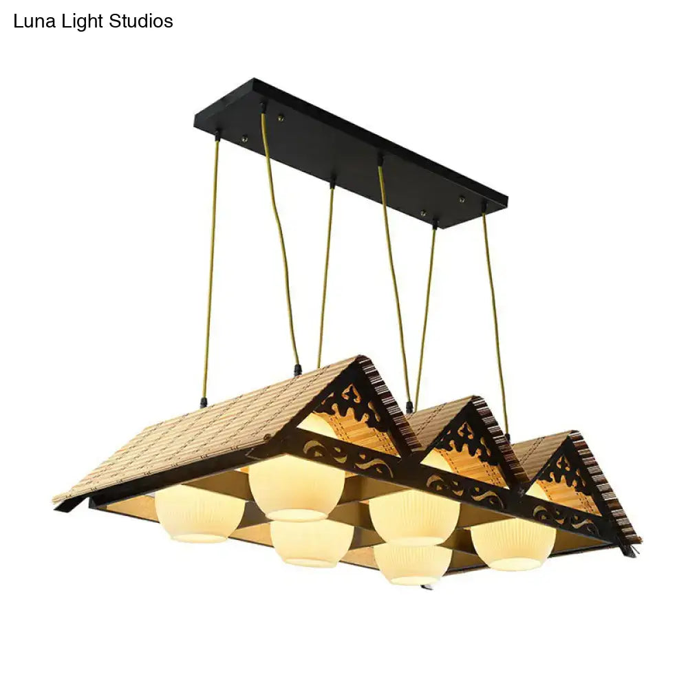 Bamboo chinese island pendant light for dining room triangle roof