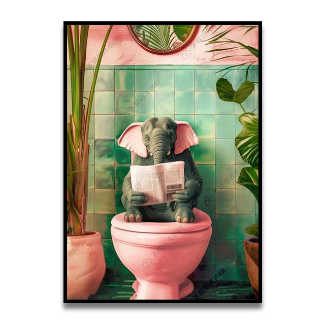 Funny black cat reading newspaper canvas wall art for bathroom