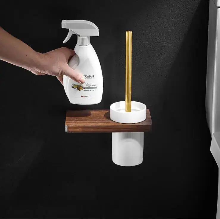 Modern gold & dark wood bathroom hardware set – bathroom rack