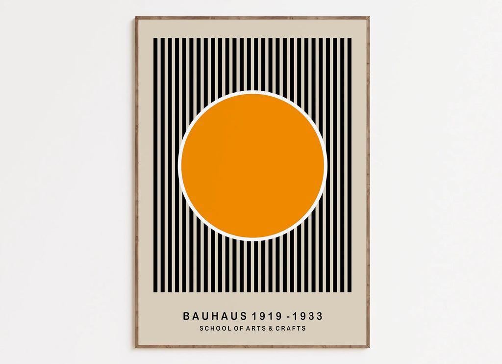 Mid-century bauhaus navy and brown geometric wall art living room