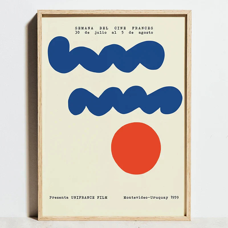 Minimalist blue bauhaus exhibition poster living room framed wall art