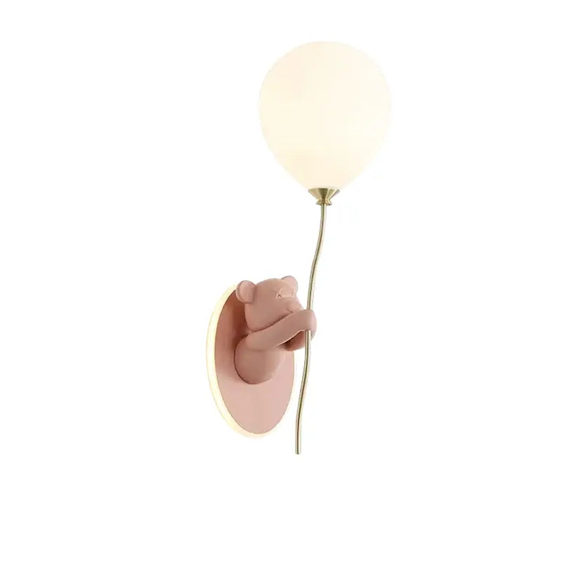 Pink & yellow bear artistic kids wall lamp bedroom balloon sconce