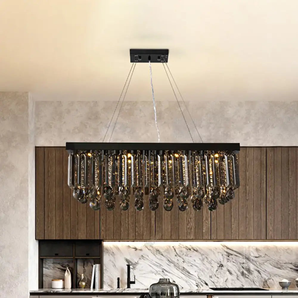 DecorBites™ Black Crystal Island Pendant Light - Country Style - 23.5"/31.5" Size - 8-Light Dining Room Hanging Lamp Kit