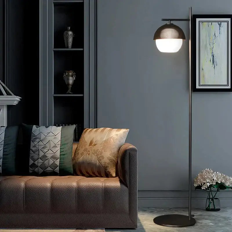 Minimalist black glass ball floor lamp for living room lighting