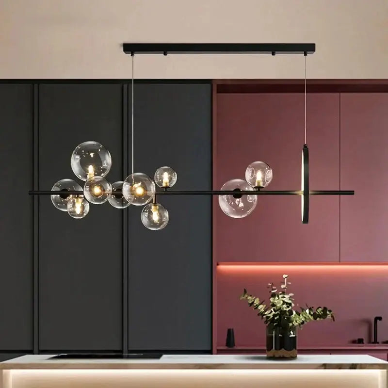 Modern black metal led pendant chandelier for dining room